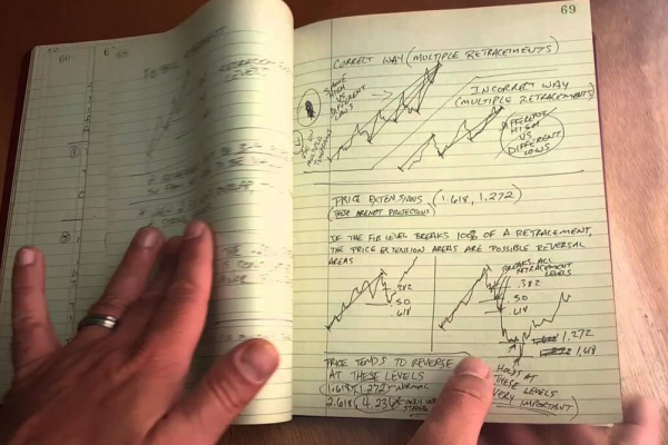 трейдер записывает заметки в блокнот